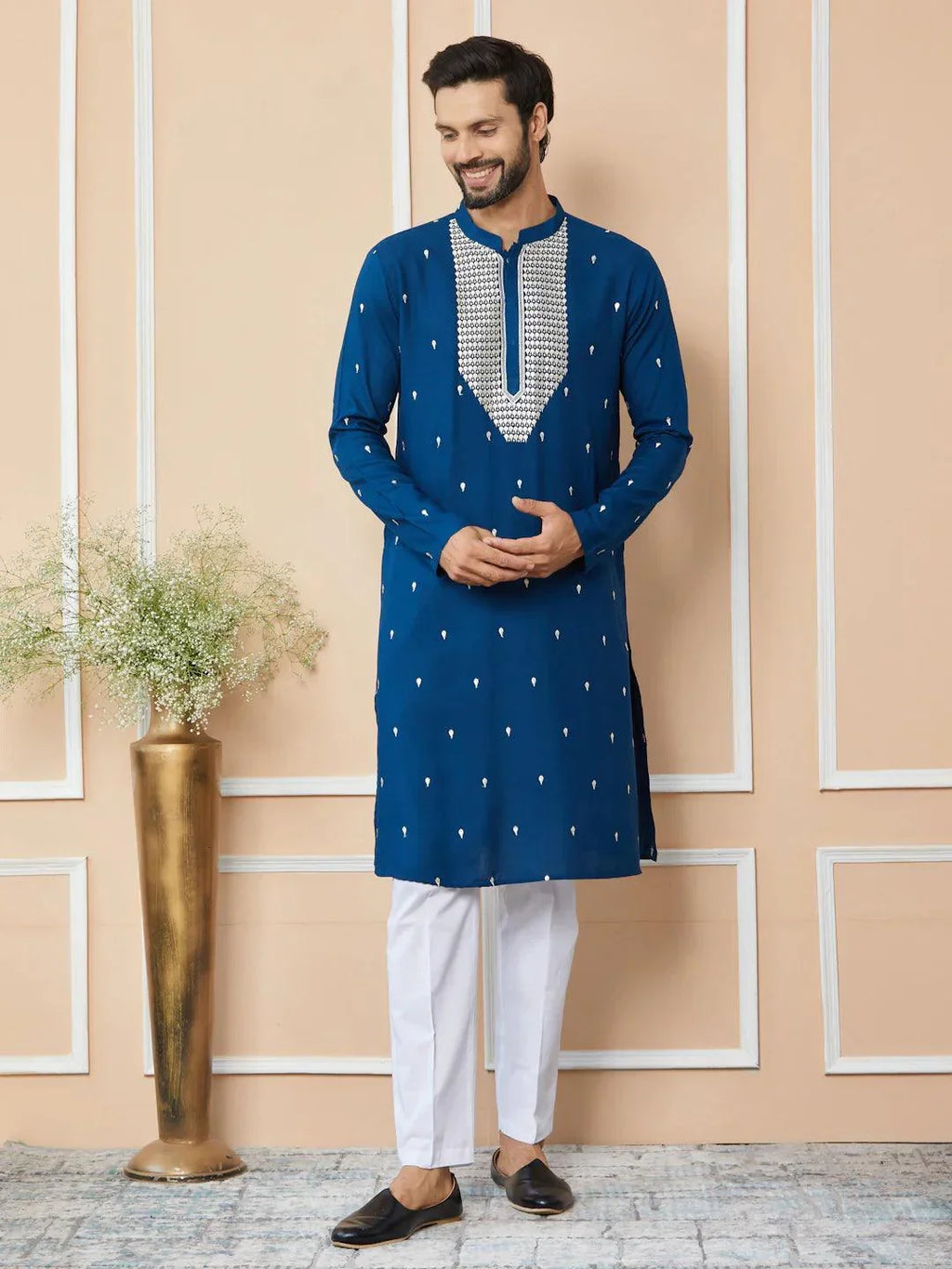 Fabmade Radiate Elegance With Our Royal Blue Sequins Embroidered Kurta | Grocsy
