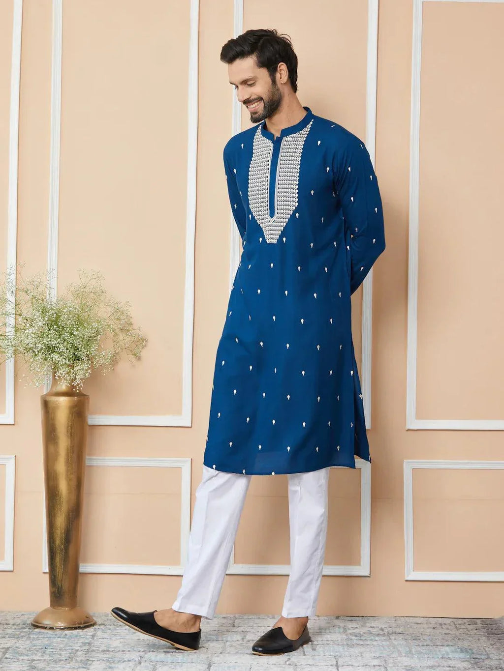 Fabmade Radiate Elegance With Our Royal Blue Sequins Embroidered Kurta | Grocsy