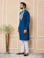 Fabmade Radiate Elegance With Our Royal Blue Sequins Embroidered Kurta | Grocsy