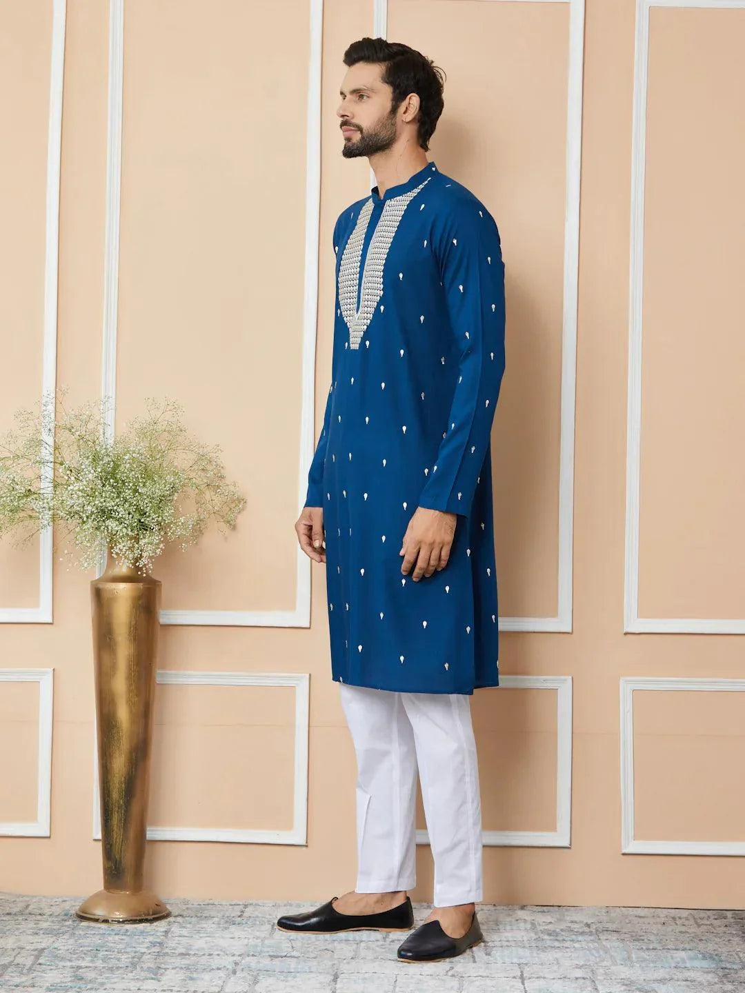 Fabmade Radiate Elegance With Our Royal Blue Sequins Embroidered Kurta | Grocsy