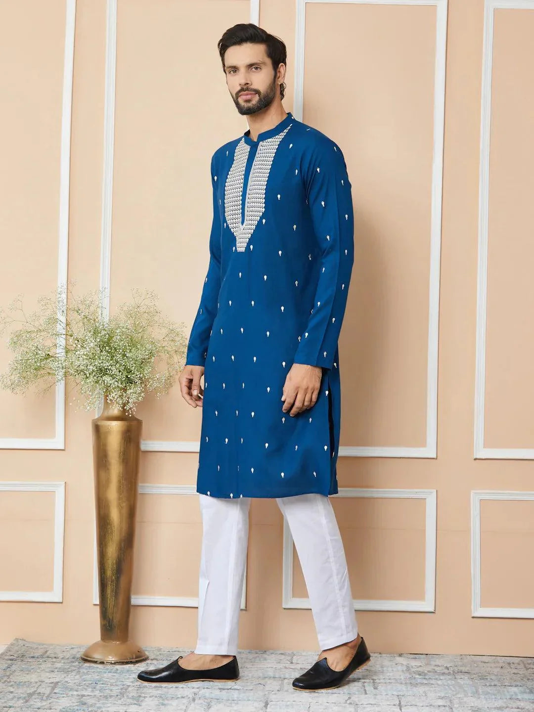 Fabmade Radiate Elegance With Our Royal Blue Sequins Embroidered Kurta | Grocsy