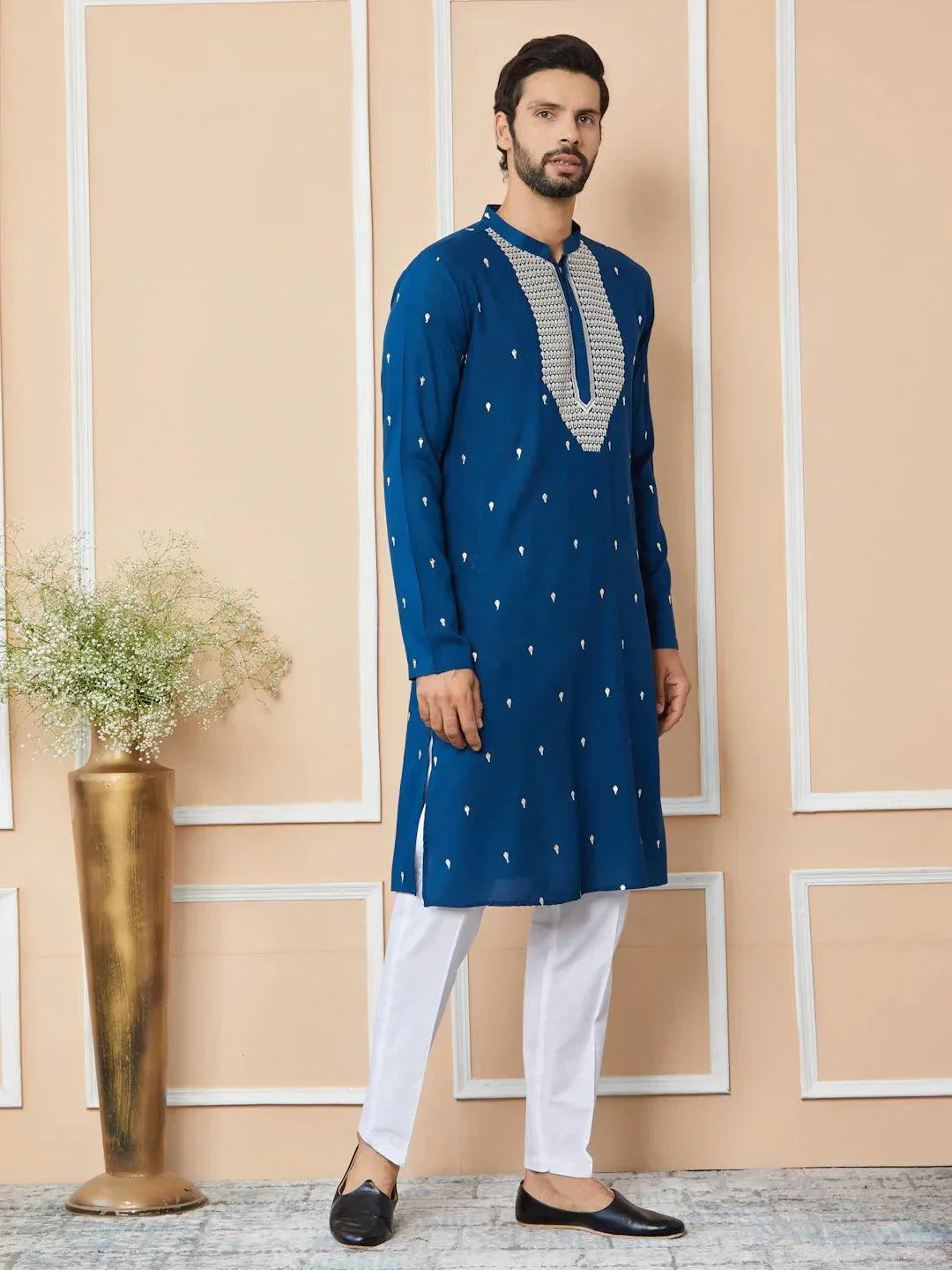 Fabmade Radiate Elegance With Our Royal Blue Sequins Embroidered Kurta | Grocsy