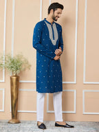 Fabmade Radiate Elegance With Our Royal Blue Sequins Embroidered Kurta | Grocsy