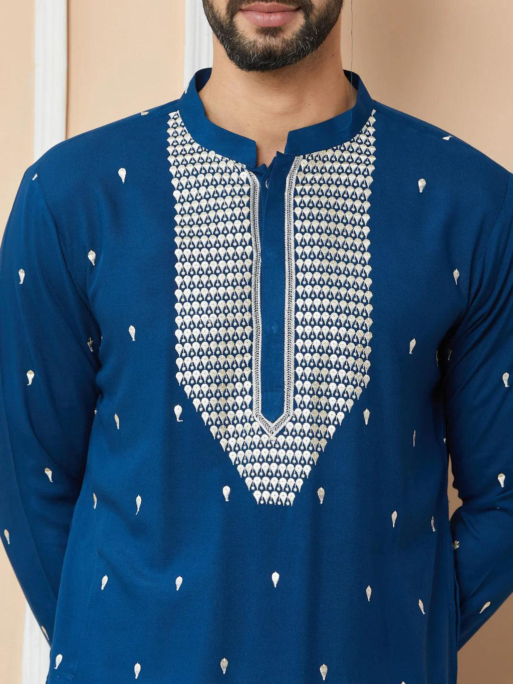 Fabmade Radiate Elegance With Our Royal Blue Sequins Embroidered Kurta | Grocsy