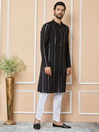 Fabmade Mandarin Collar Long Sleeves Sequined Straight Kurta | Grocsy