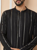 Fabmade Mandarin Collar Long Sleeves Sequined Straight Kurta | Grocsy