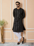 Fabmade Mandarin Collar Long Sleeves Sequined Straight Kurta | Grocsy