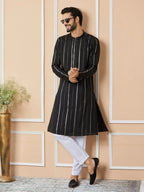 Fabmade Mandarin Collar Long Sleeves Sequined Straight Kurta | Grocsy