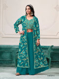 Anaita Turquoise Faux Georgette Sequins Embroidered Stitched Ethnic Suit | Grocsy