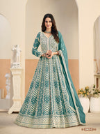 Anaita Light Blue Heavy Embroidered Faux Georgette Anarkali Suit With Salwar | Grocsy