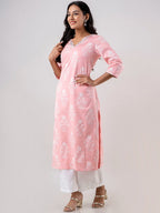 HERE&NOW Women Ethnic Motifs Printed Pure Cotton Kurta with Trousers | Grocsy