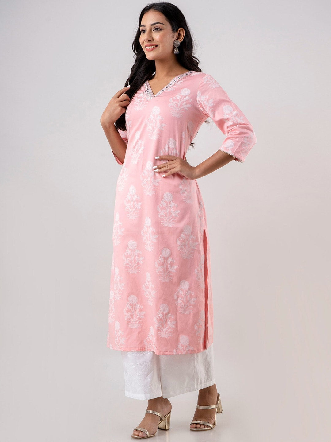 HERE&NOW Women Ethnic Motifs Printed Pure Cotton Kurta with Trousers | Grocsy