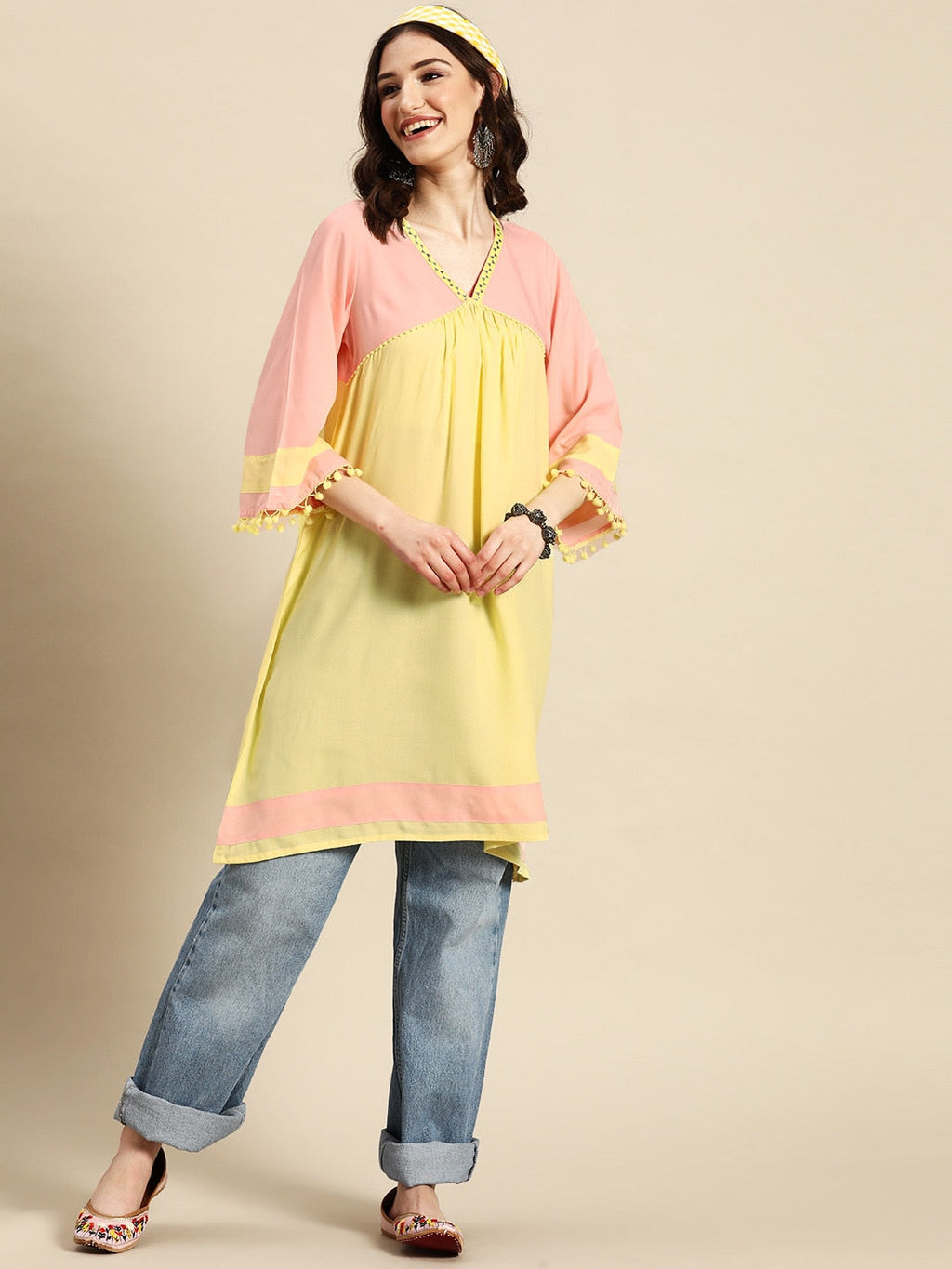Sangria Colourblocked A-Line Kurta | Grocsy