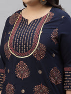 Sztori Plus Size Floral Printed Round Neck Straight Kurta with Palazzos | Grocsy