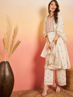Sangria Embroidered Pure Cotton Regular Kurta & Trousers With Dupatta | Grocsy
