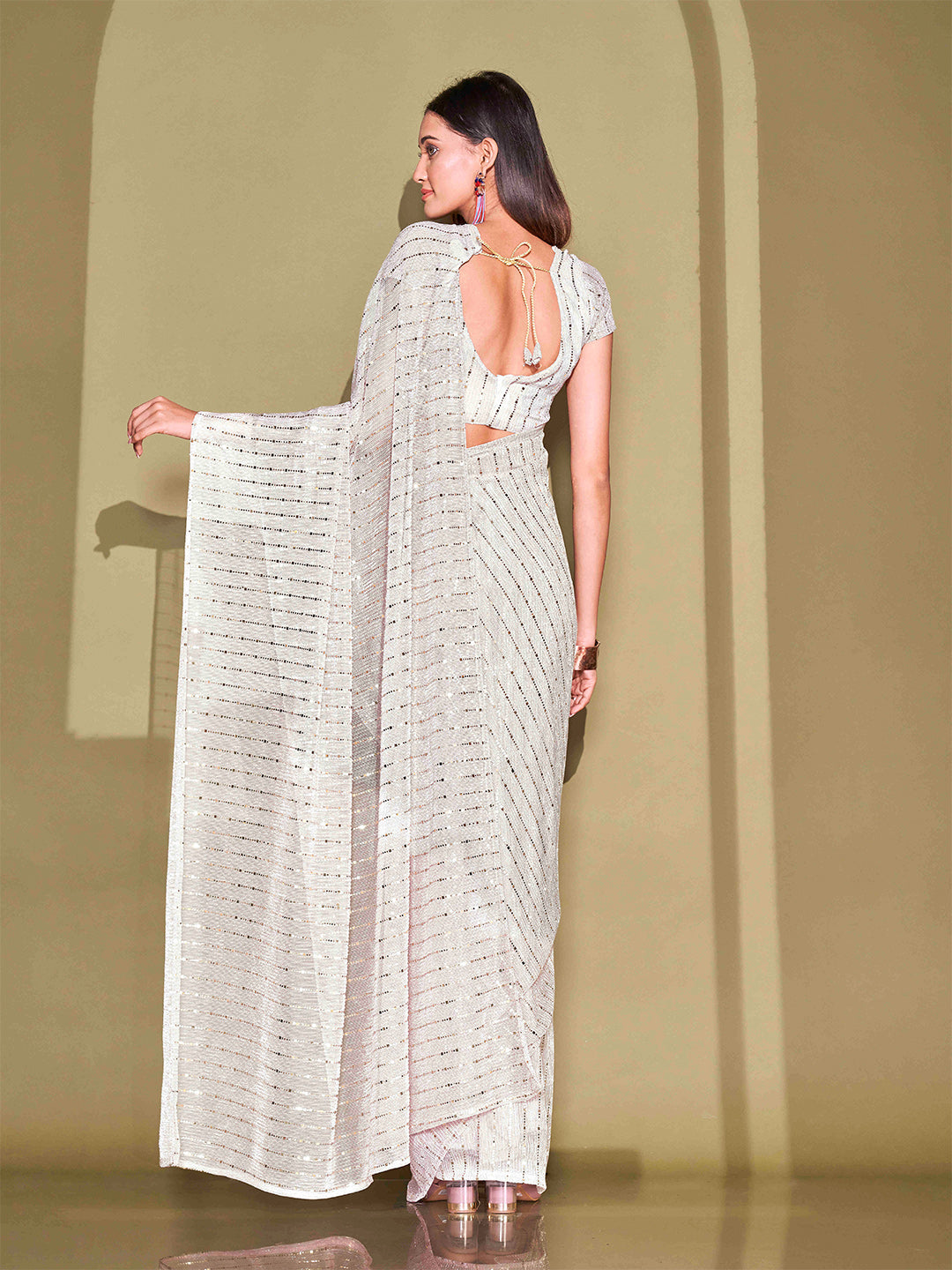 Tikhi Imli White Sequinned Embellished Saree | Grocsy