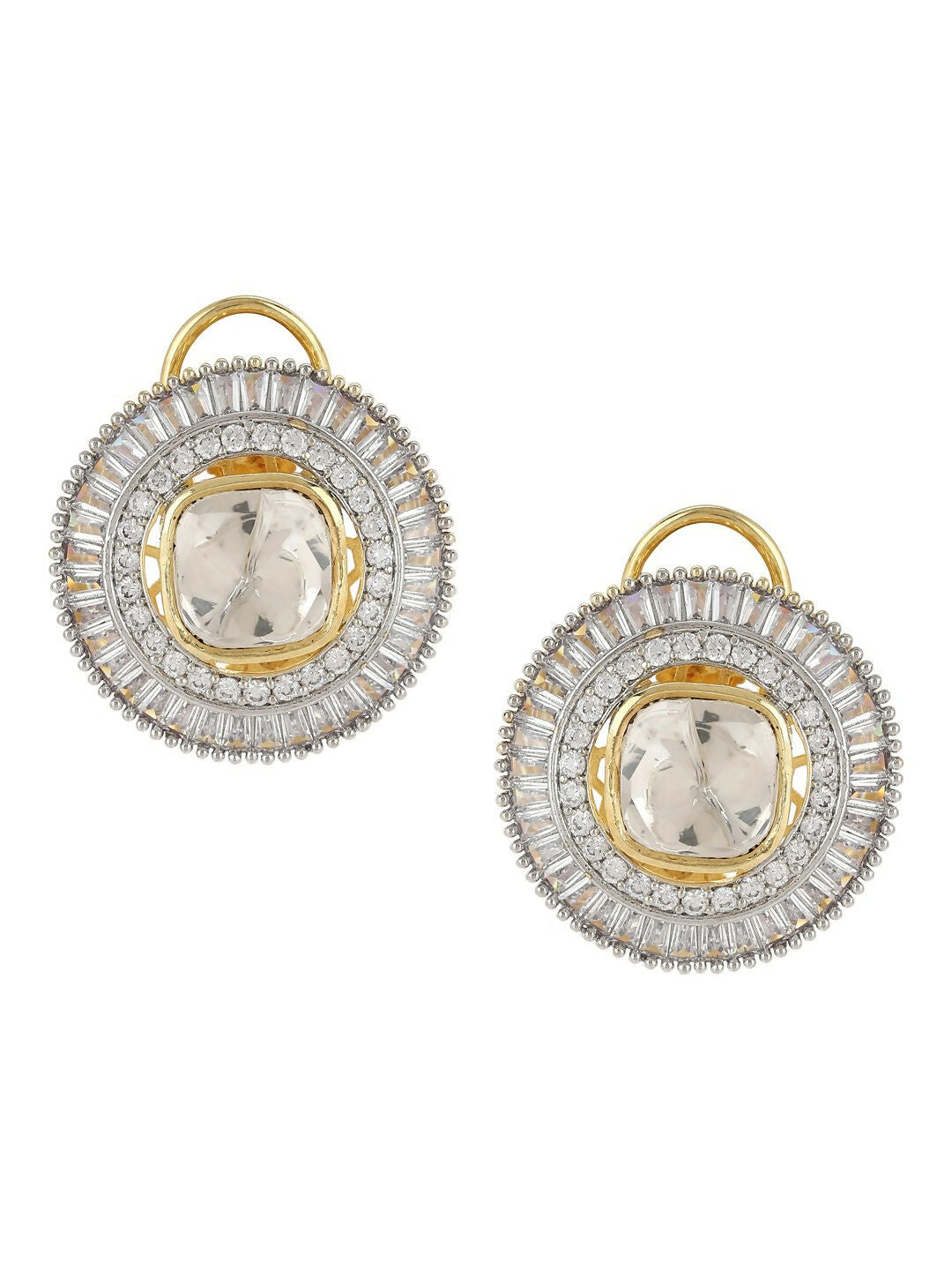 Diamond & Semi Precious Stone Round Oversized Studs- Ruby Raang | Grocsy