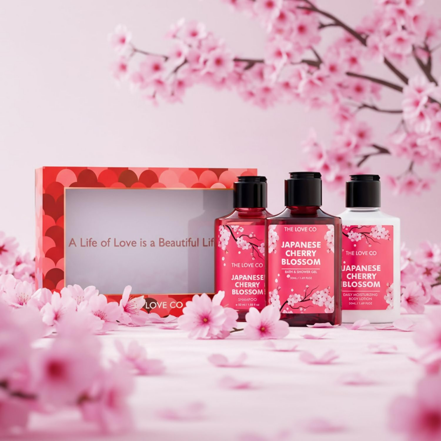 The Love Co. Japanese Cherry Blossom Bath And Body Care Gift Set Box Kit | Grocsy