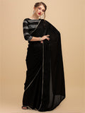 Sangria Pearl Border Detail Saree With Embroidered Blouse | Grocsy