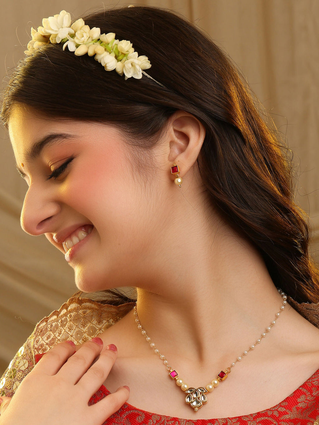 Ruby Raang Rani Pearl Haar Set | Grocsy