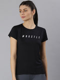 MKH Women Black Typography Printed Dri-FIT Sports T-shirt | Grocsy