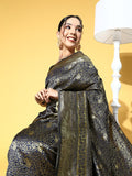 Saree Mall Navy Blue & Gold-Toned Ethnic Motifs Zari Silk Blend Banarasi Sarees | Grocsy