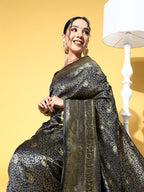 Saree Mall Navy Blue & Gold-Toned Ethnic Motifs Zari Silk Blend Banarasi Sarees | Grocsy