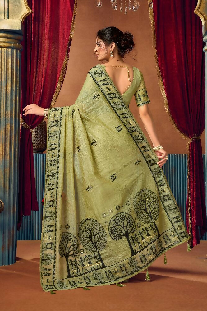 Jyoti Fashion Women's Green Modal Zari Woven Saree with Blouse | Grocsy