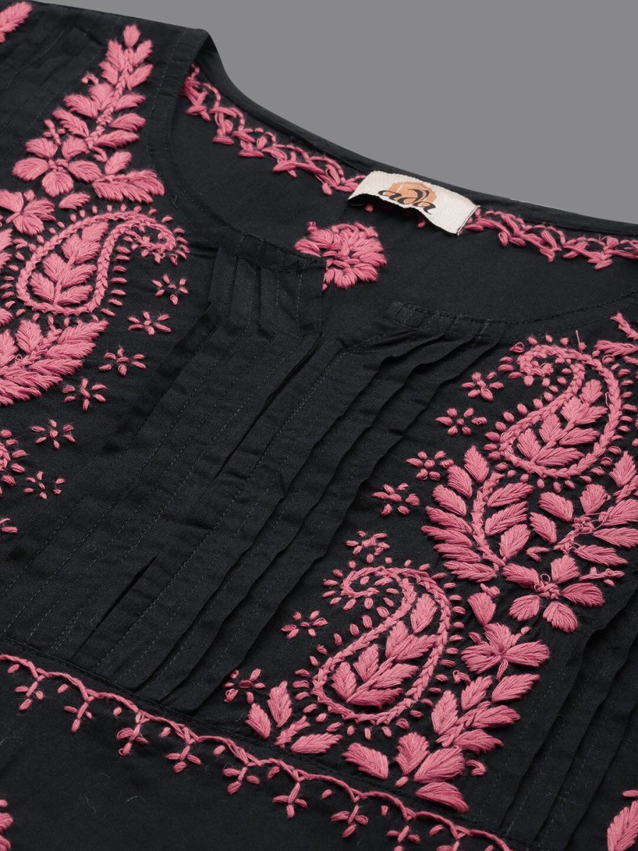 ADA Ethnic Motifs Embroidered Round Neck Chikankari Cotton Kurta | Grocsy