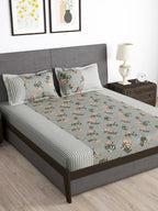 Story@home Arena Grey & Pink Floral Printed 180 TC Bedsheet & Pillow Covers | Grocsy
