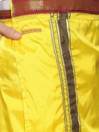Sethukrishna Men Yellow & Green Solid Readymade Veshti Dhoti | Grocsy