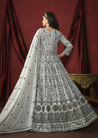 Stunning White Front & Back Embroidered Trendy Anarkali Suit - Emponline | Grocsy