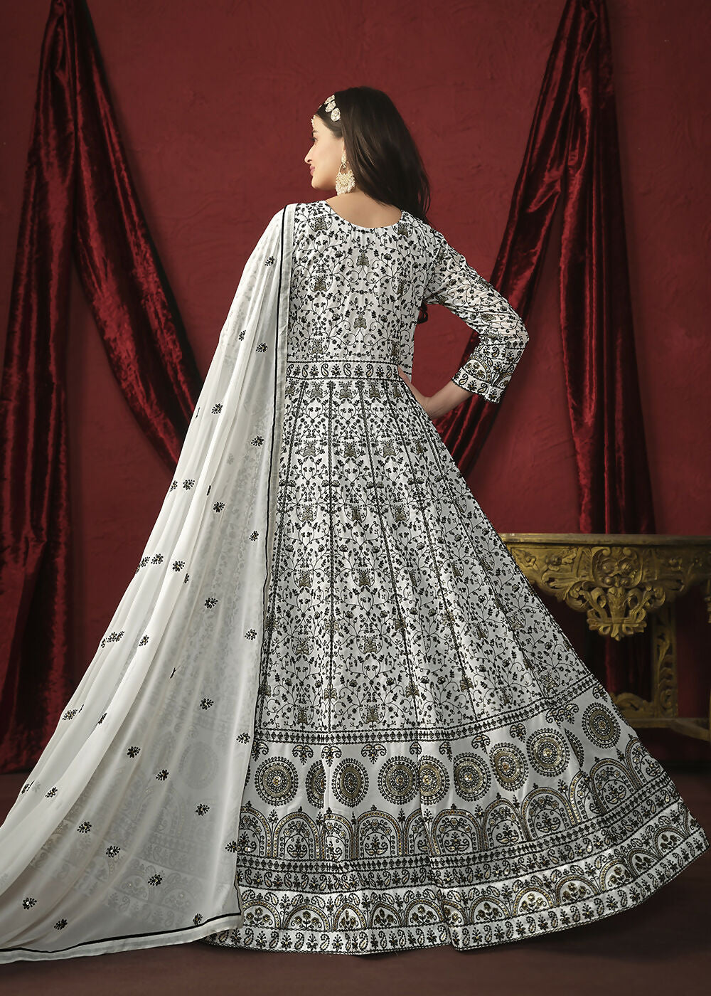 Stunning White Front & Back Embroidered Trendy Anarkali Suit - Emponline | Grocsy
