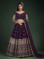 Tulsi Art Alluring Dark Purple Zari Work Georgette Wedding Wear Lehenga Choli | Grocsy