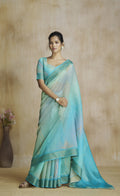 Anaita Turquoise Fancy Fabric With Digital Print Saree With Blouse | Grocsy