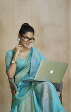 Anaita Turquoise Fancy Fabric With Digital Print Saree With Blouse | Grocsy