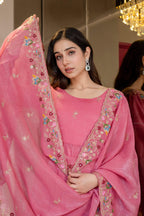 Yash Enterprise Dusty Rose Crunchy Silk Party Wear Embroidery Sharara Suit Set | Grocsy