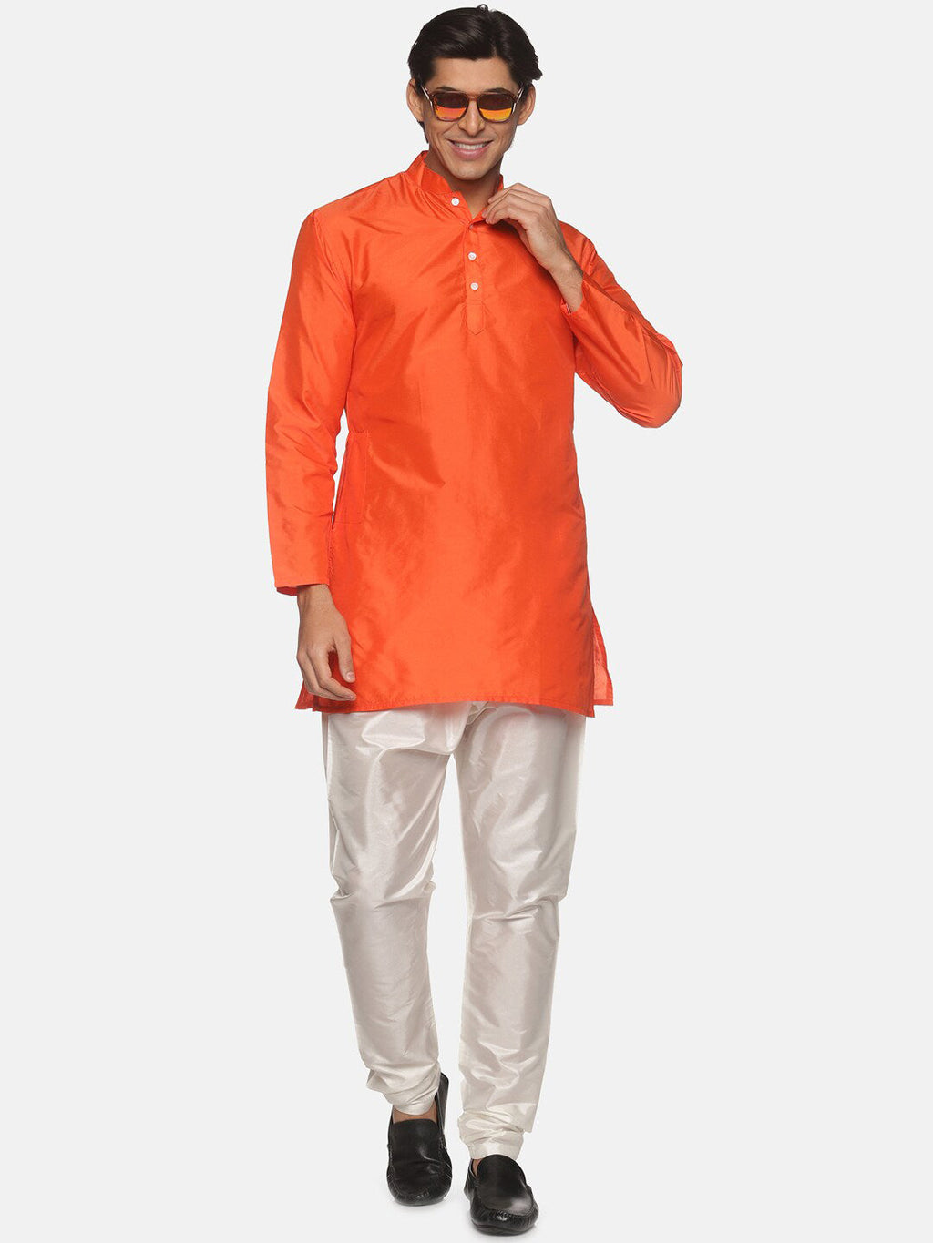 Sethukrishna Men Orange Kurti with Pyjamas | Grocsy