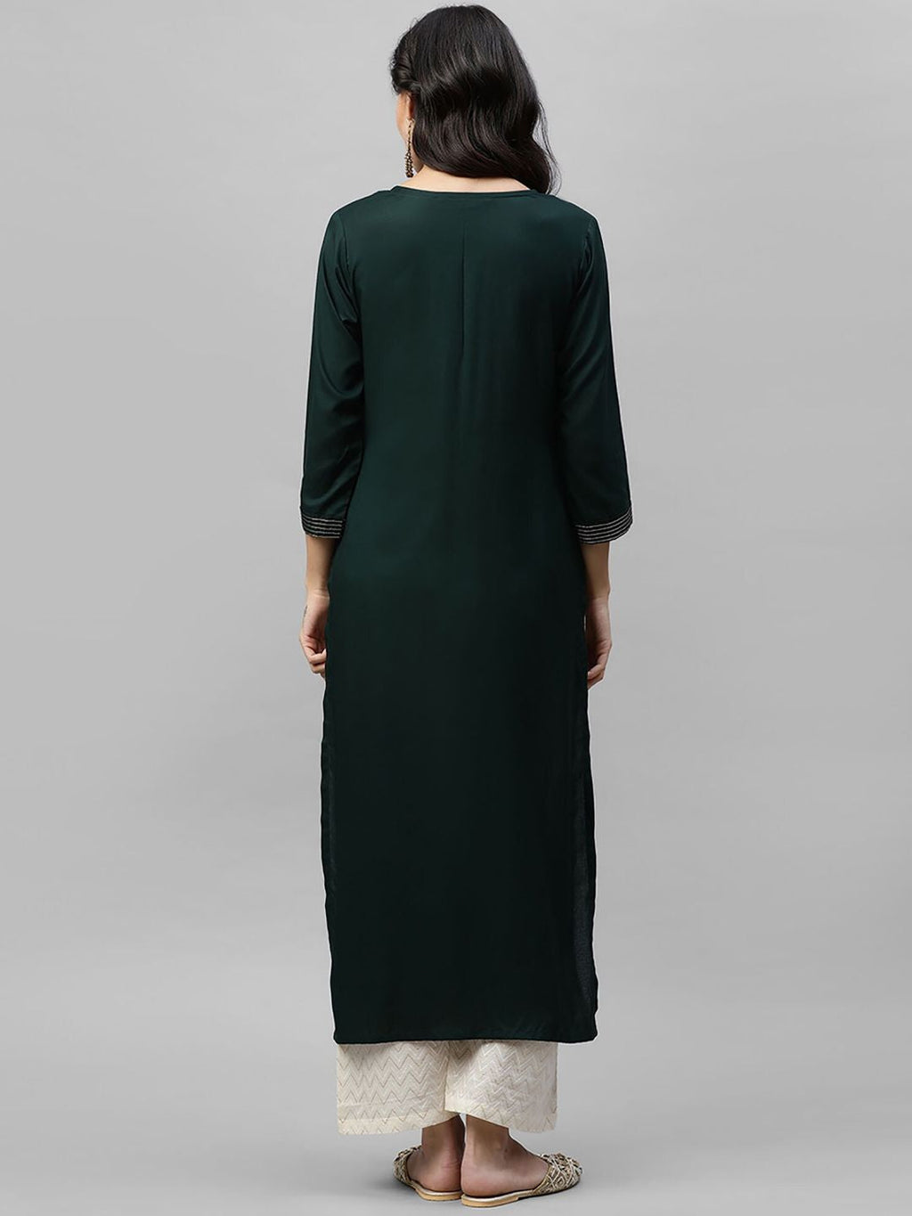 Indo Era Women Green Embroidered Straight Kurta | Grocsy