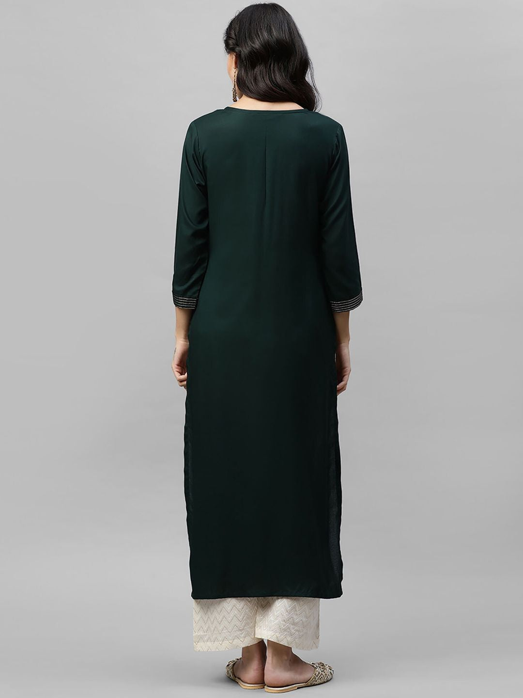 Indo Era Women Green Embroidered Straight Kurta | Grocsy