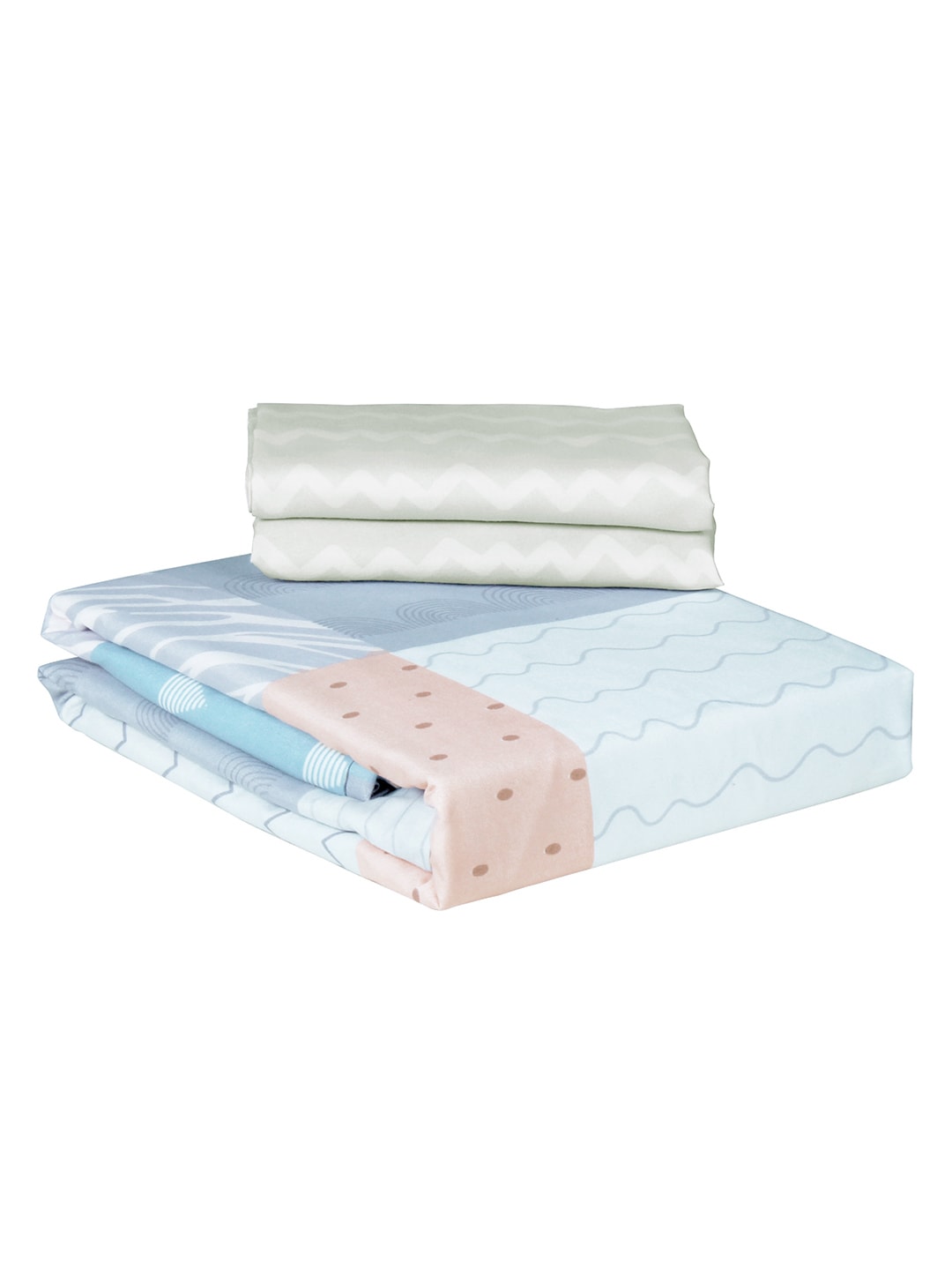 Story@home Arena Peach & White Geometric Microfiber 180TC Queen Bedsheet & 2 Pillow Covers | Grocsy