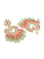 Shoshaa Gold-Polished Green & Pink Enamel Kundan-Studded Drop Earrings | Grocsy