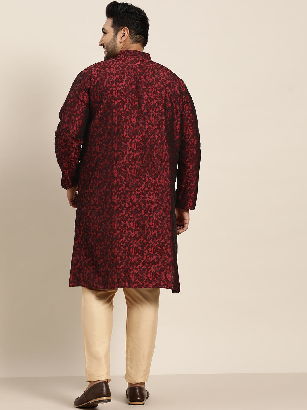 Sojanya Plus Men Plus Size Red & Black Woven Design Straight Kurta | Grocsy