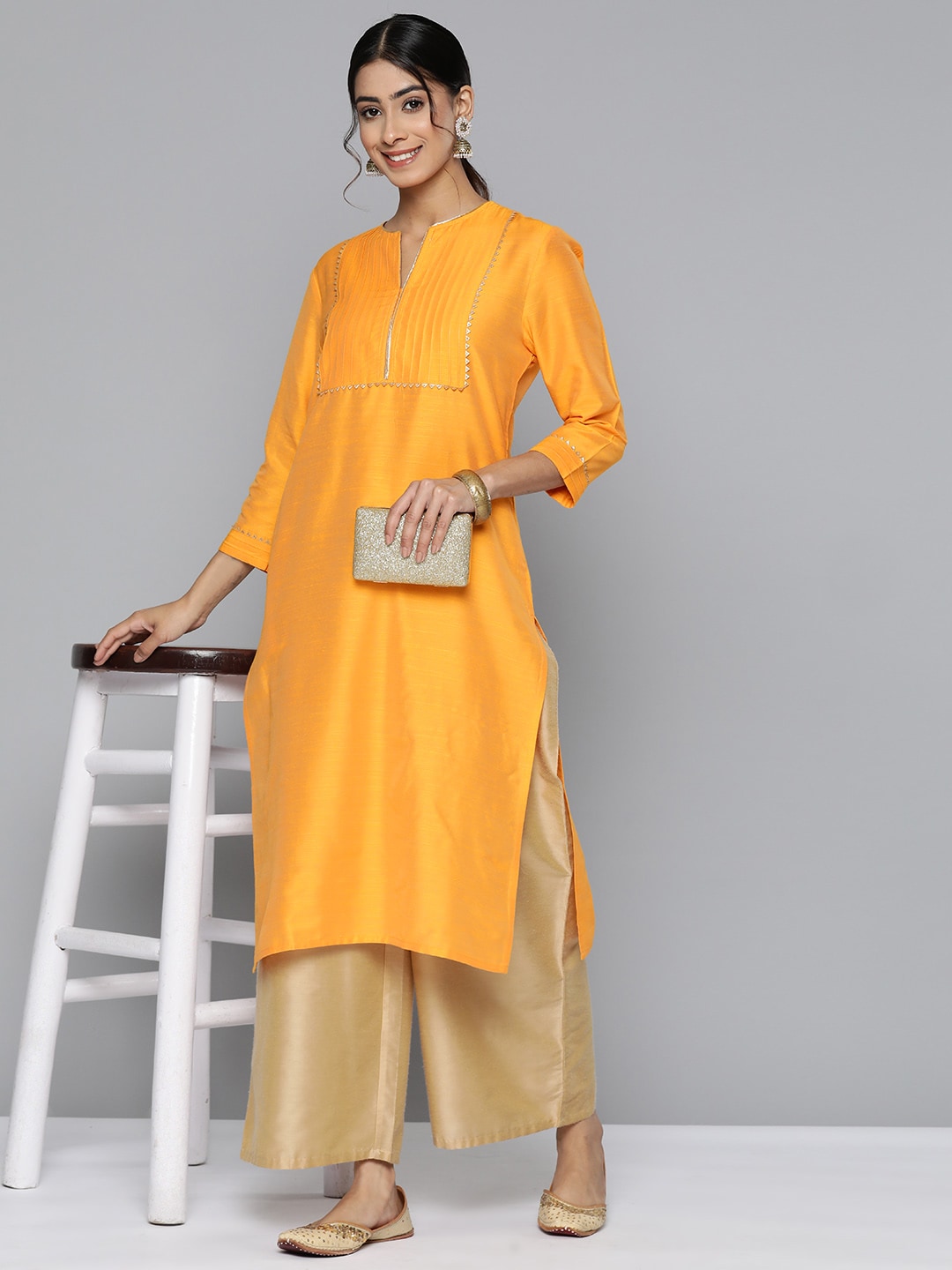 HERE&NOW Yoke Design Gotta Patti Detail Kurta | Grocsy