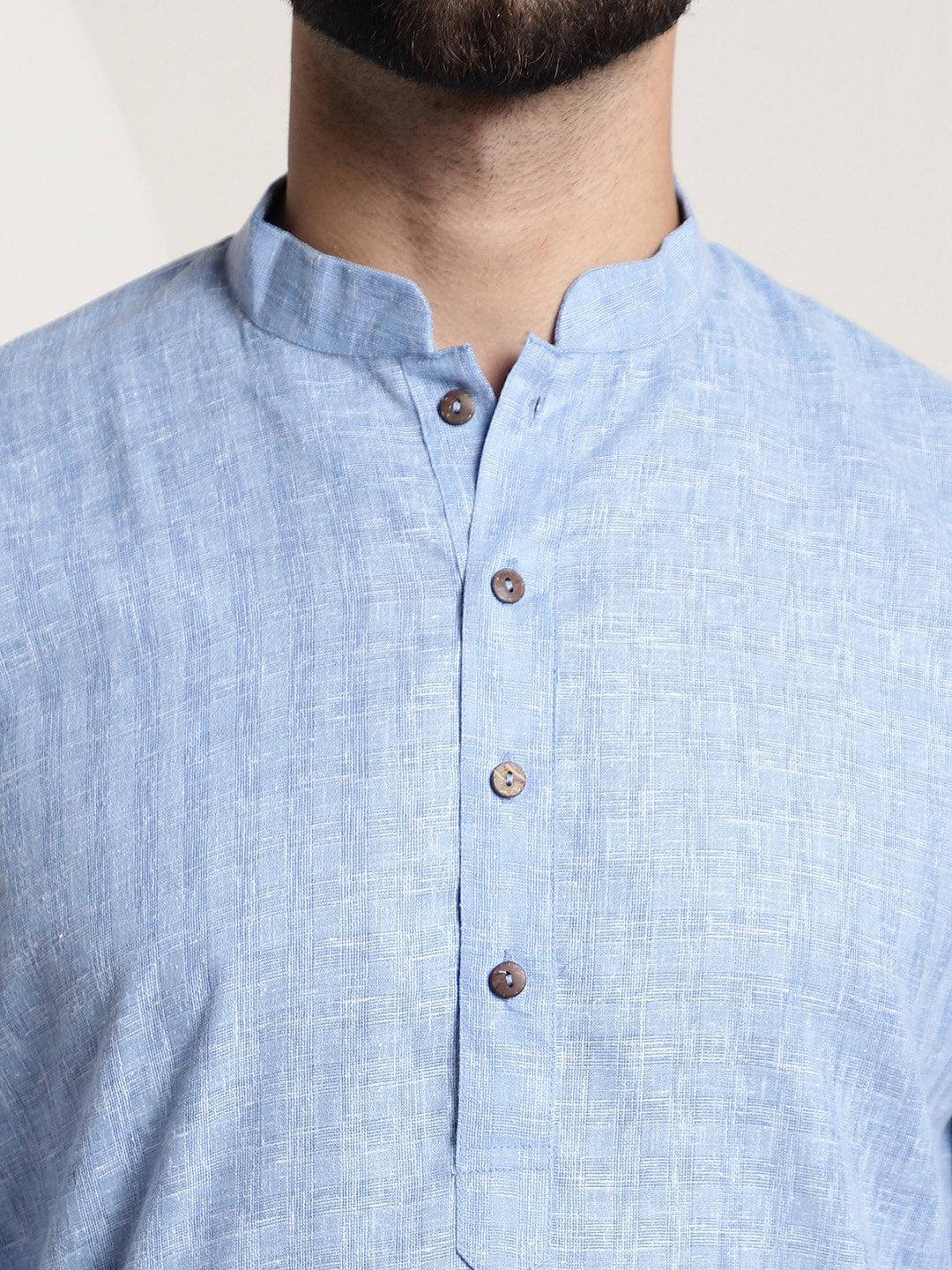 Sojanya Men Blue Dobby Self-Checked Straight Kurta | Grocsy
