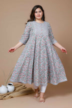Miravan Women's Plus Size Blue Ethnic Motifs Gotta Patti Pure Cotton Anarkali Kurta | Grocsy