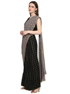 Ahalyaa Women's Black Georgette Foil Print Ready to Wear Saree | Grocsy