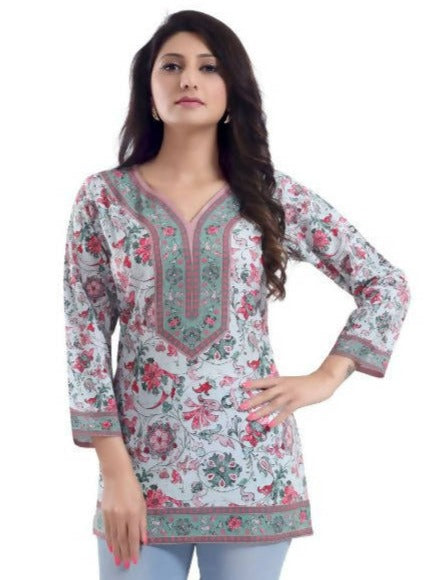 Snehal Creations Variyali Color Faux Crepe Short Kurti Tunic | Grocsy