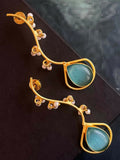 Joban Fashion Women Sky Blue Monalisa Stone Trendy Golden Earring | Grocsy