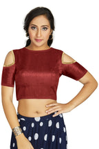 Aastha Fashion Women's Maroon Art Silk Cold Shoulder Sleeve Readymade Blouse | Grocsy